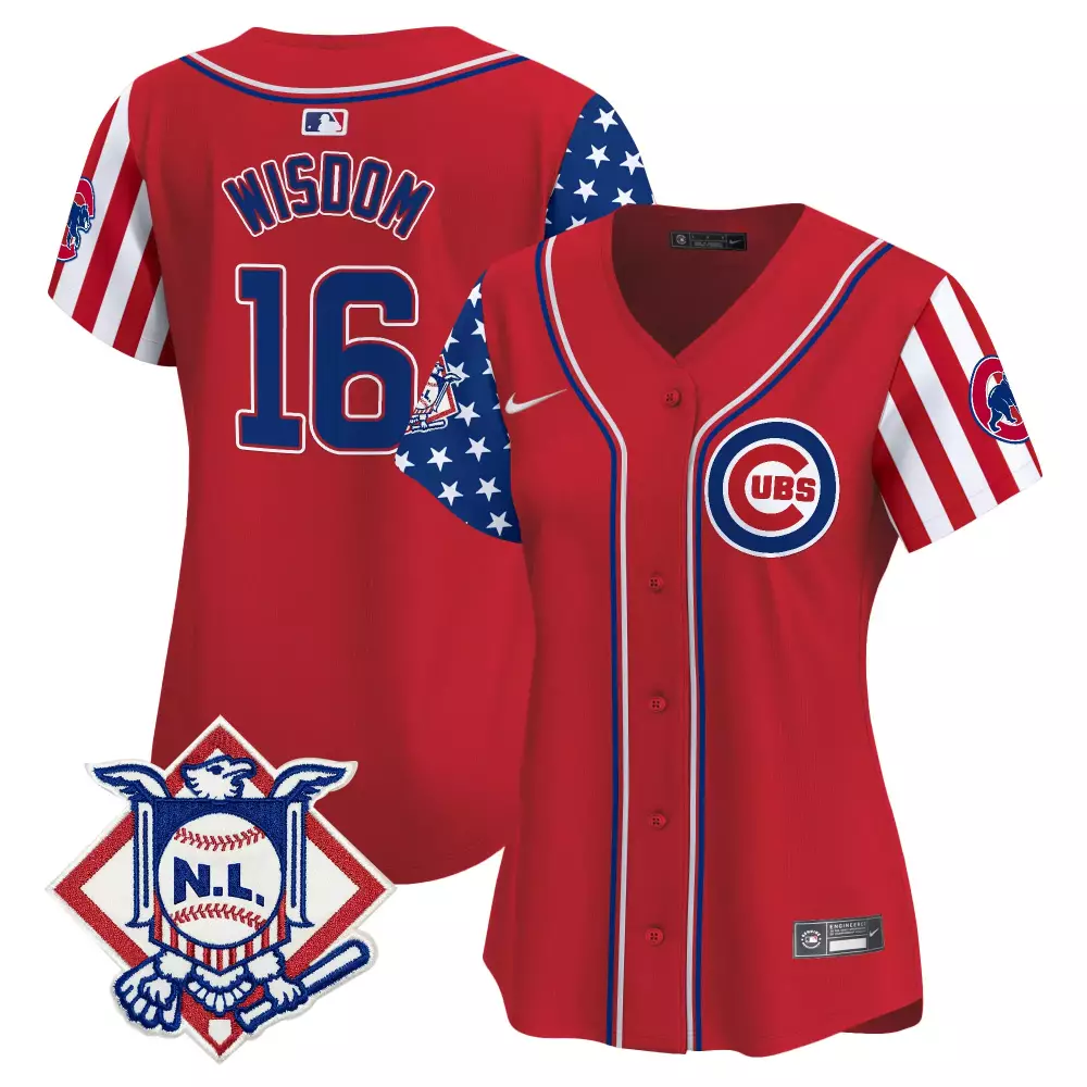 patrick wisdom red mens chicago cubs 2024 independence day vapor premier limited jersey v2 all stitched