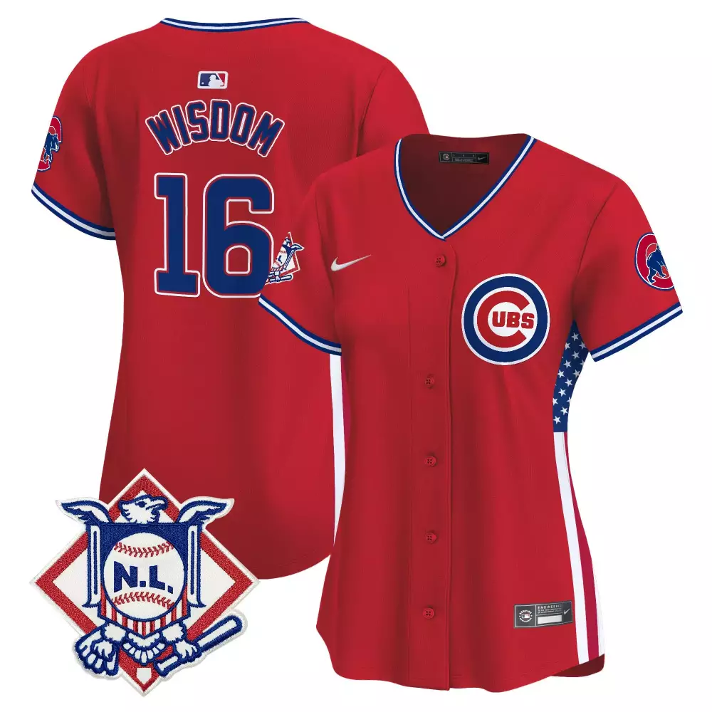 patrick wisdom red mens chicago cubs 2024 independence day vapor premier limited jersey v2 all stitched