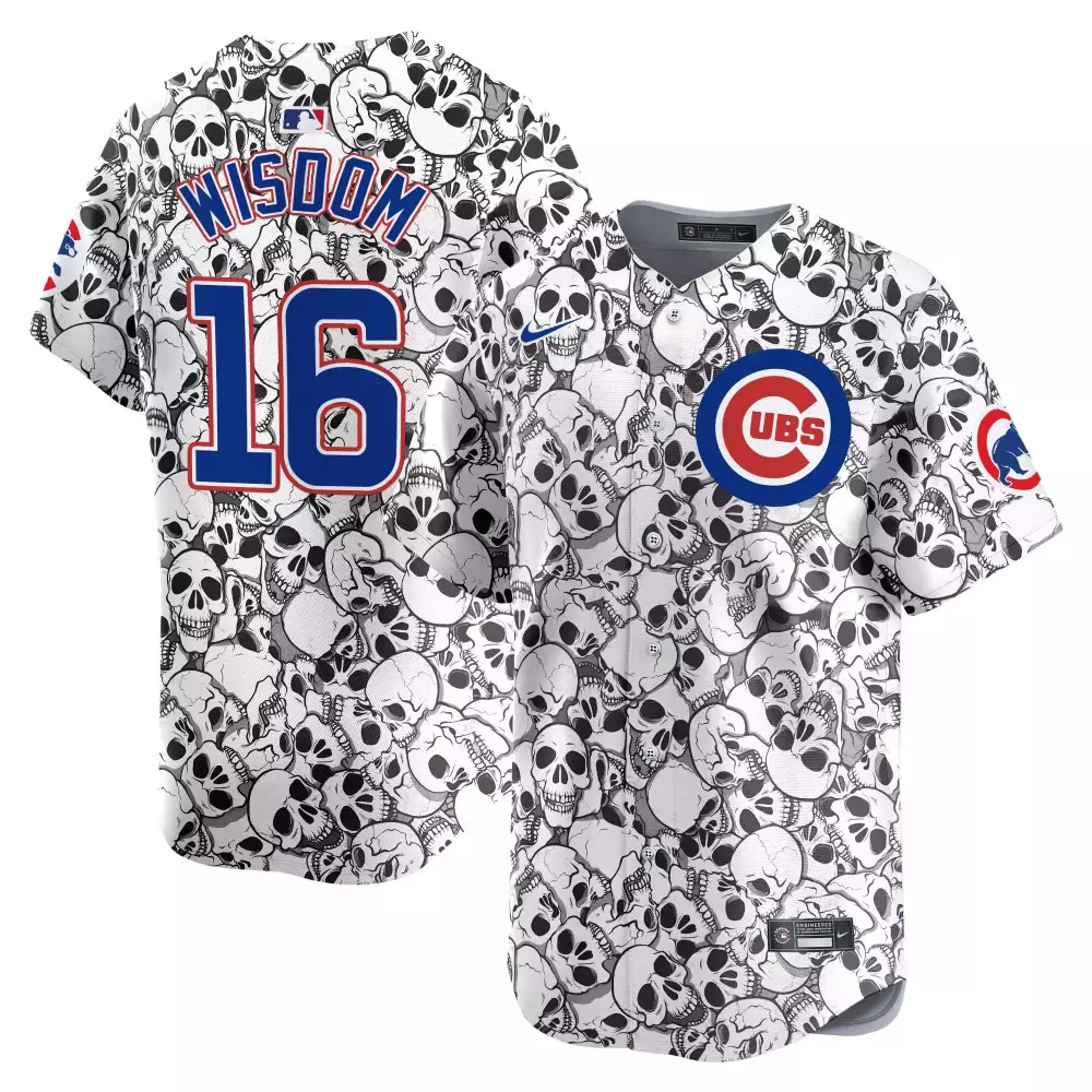 Patrick Wisdom Chicago Cubs Halloween Skull Pile Jersey | White Unisex | Limited Edition Printed Fan Gear | For All