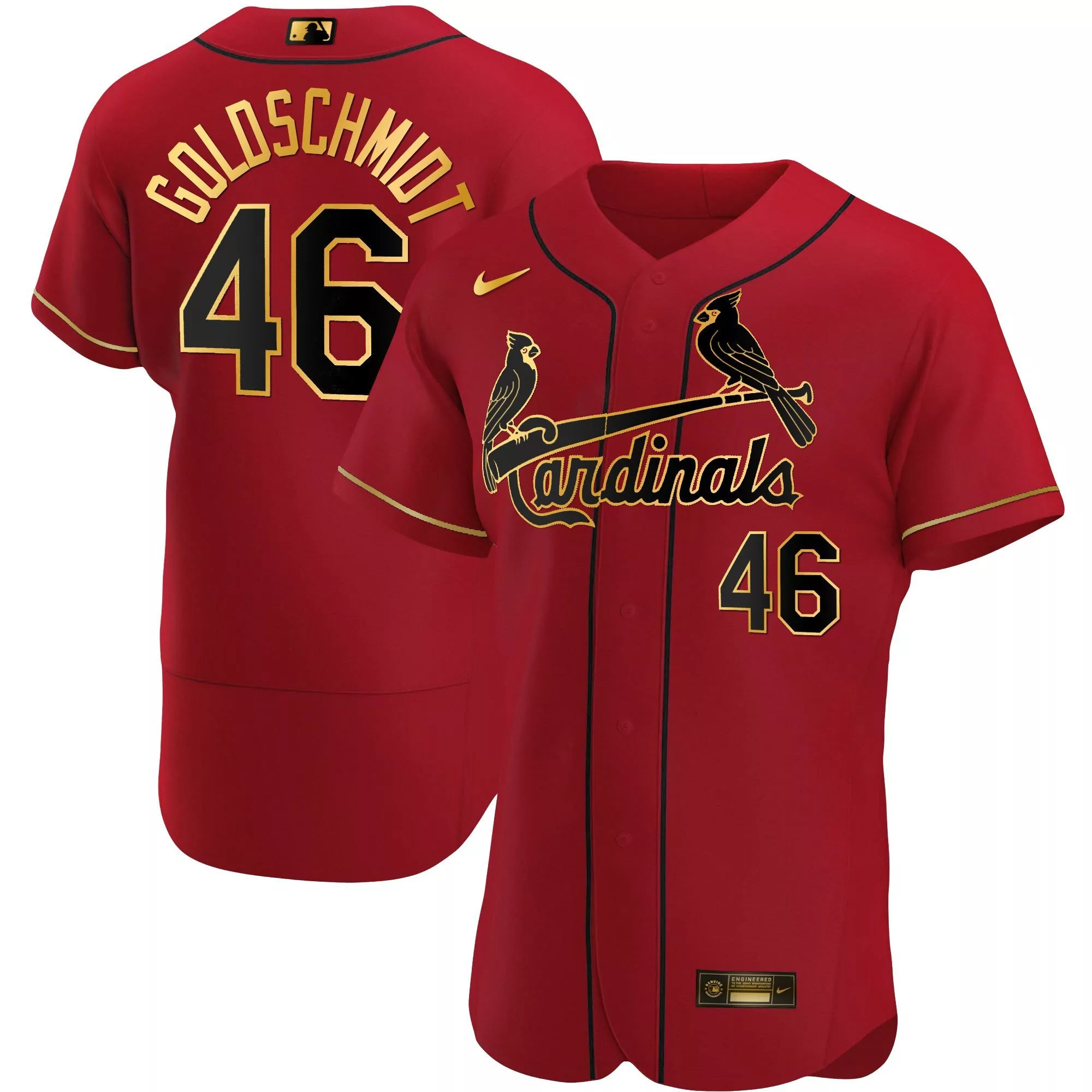 paul goldschmidt black red mens st louis cardinals flex base gold trim jersey all stitched