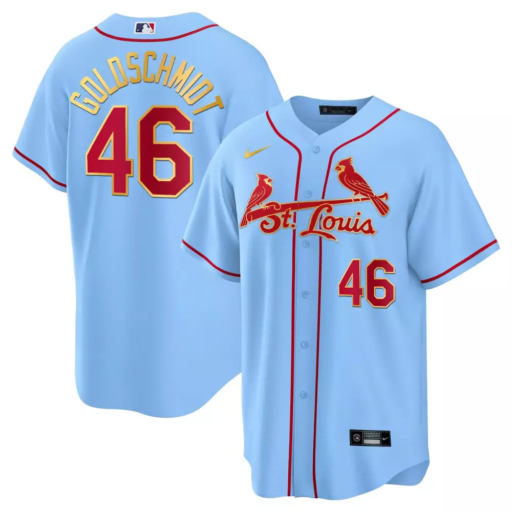 paul goldschmidt light blue mens st louis cardinals cool base gold trim jersey all stitched