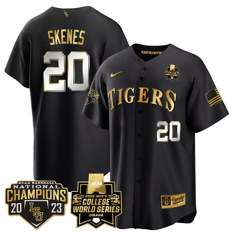 paul skenes black limited mens lsu tigers 2023 national champions gold cool jersey v4 all stitched