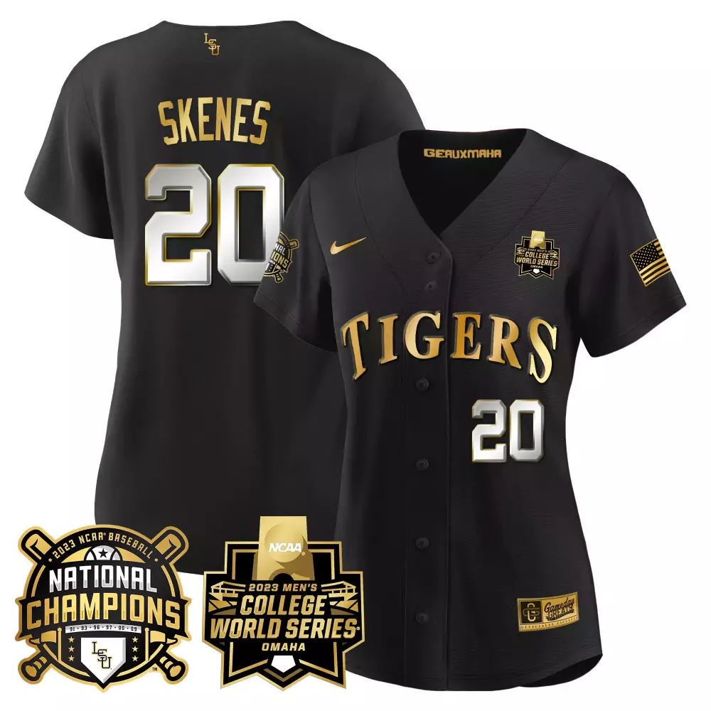 paul skenes black limited womens lsu tigers 2023 national champions gold jersey v3 all stitched