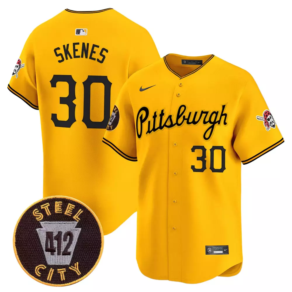 paul skenes gold mens pittsburgh pirates 412 patch vapor premier limited jersey v4 all stitched