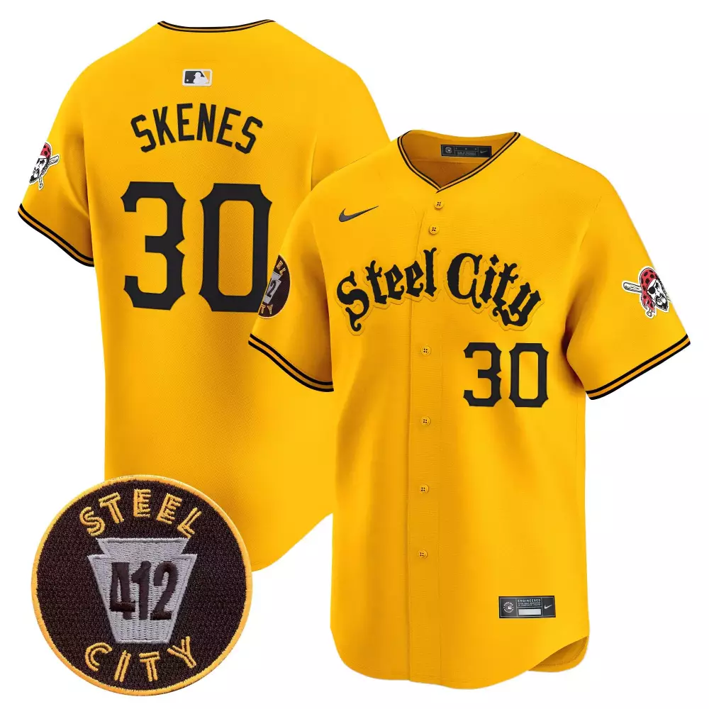 paul skenes gold mens pittsburgh pirates 412 patch vapor premier limited jersey v4 all stitched