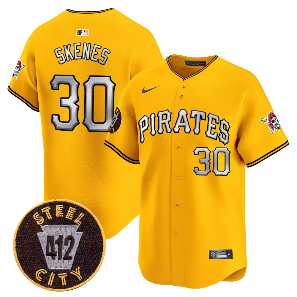 paul skenes gold mens pittsburgh pirates 412 patch vapor premier limited jersey v4 all stitched