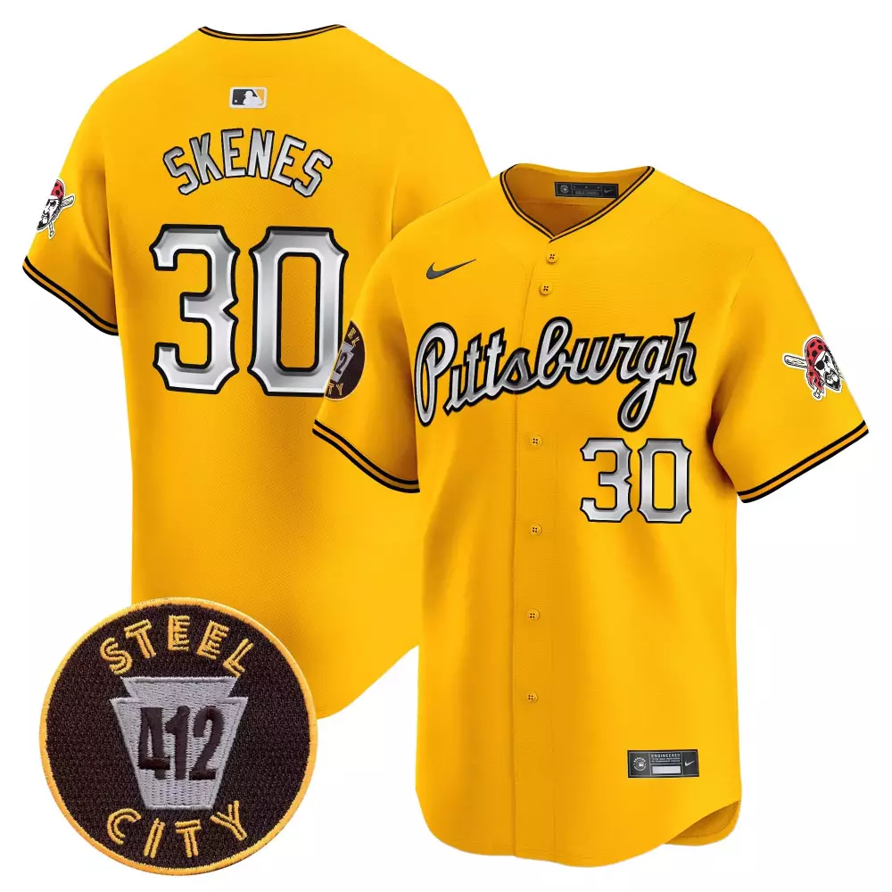 paul skenes gold mens pittsburgh pirates 412 patch vapor premier limited jersey v4 all stitched