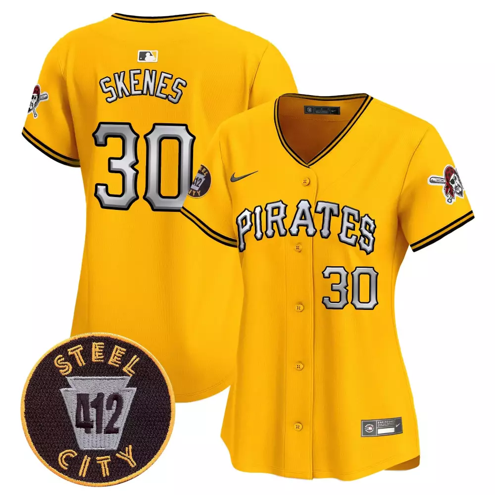 paul skenes gold womens pittsburgh pirates 412 patch vapor premier limited jersey v6 all stitched