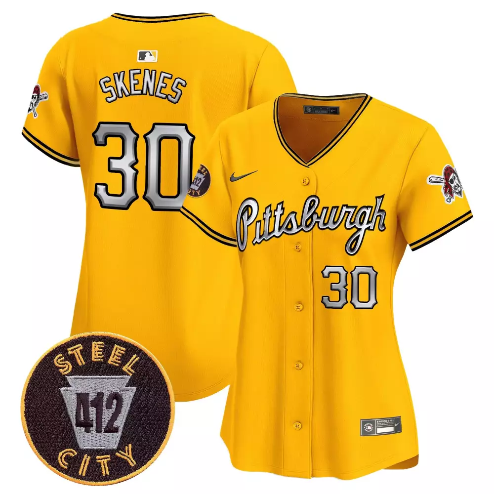 paul skenes gold womens pittsburgh pirates 412 patch vapor premier limited jersey v6 all stitched