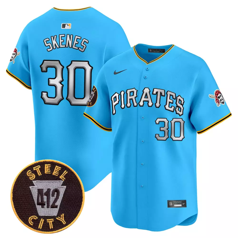 paul skenes light blue mens pittsburgh pirates 412 patch vapor premier limited jersey v6 all stitched