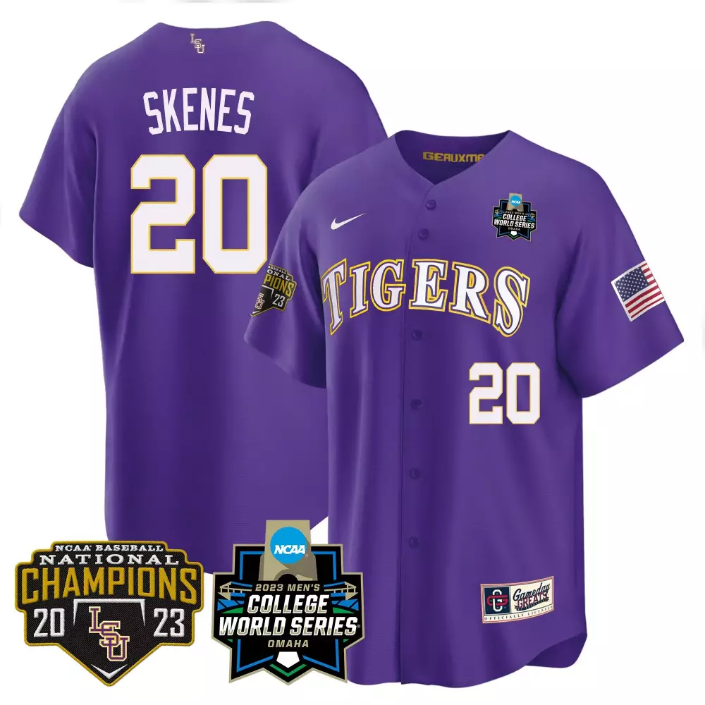 paul skenes purple gold mens lsu tigers 2023 national champions split jersey all stitched