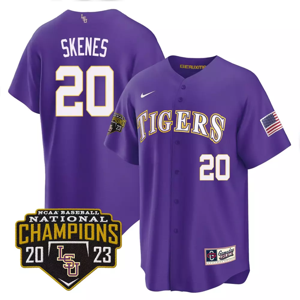 paul skenes purple mens lsu tigers 2023 national champions gold cool jersey v5 all stitched