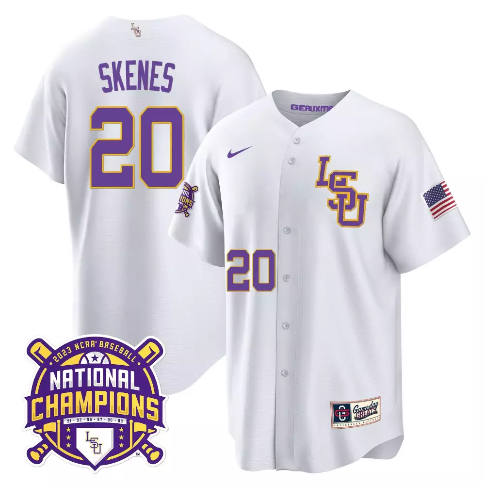 paul skenes white lsu mens lsu tigers 2023 national champions gold cool jersey all stitched
