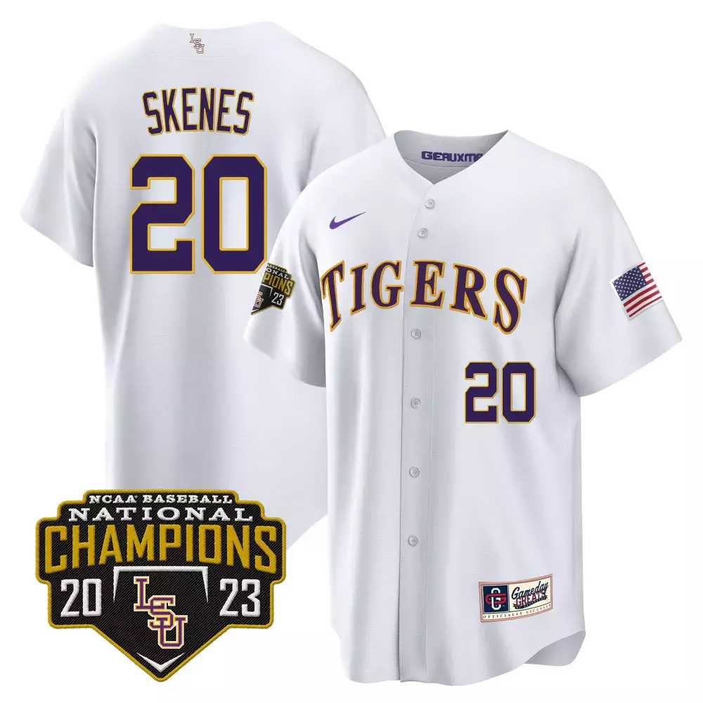paul skenes white mens lsu tigers 2023 national champions gold cool jersey v5 all stitched