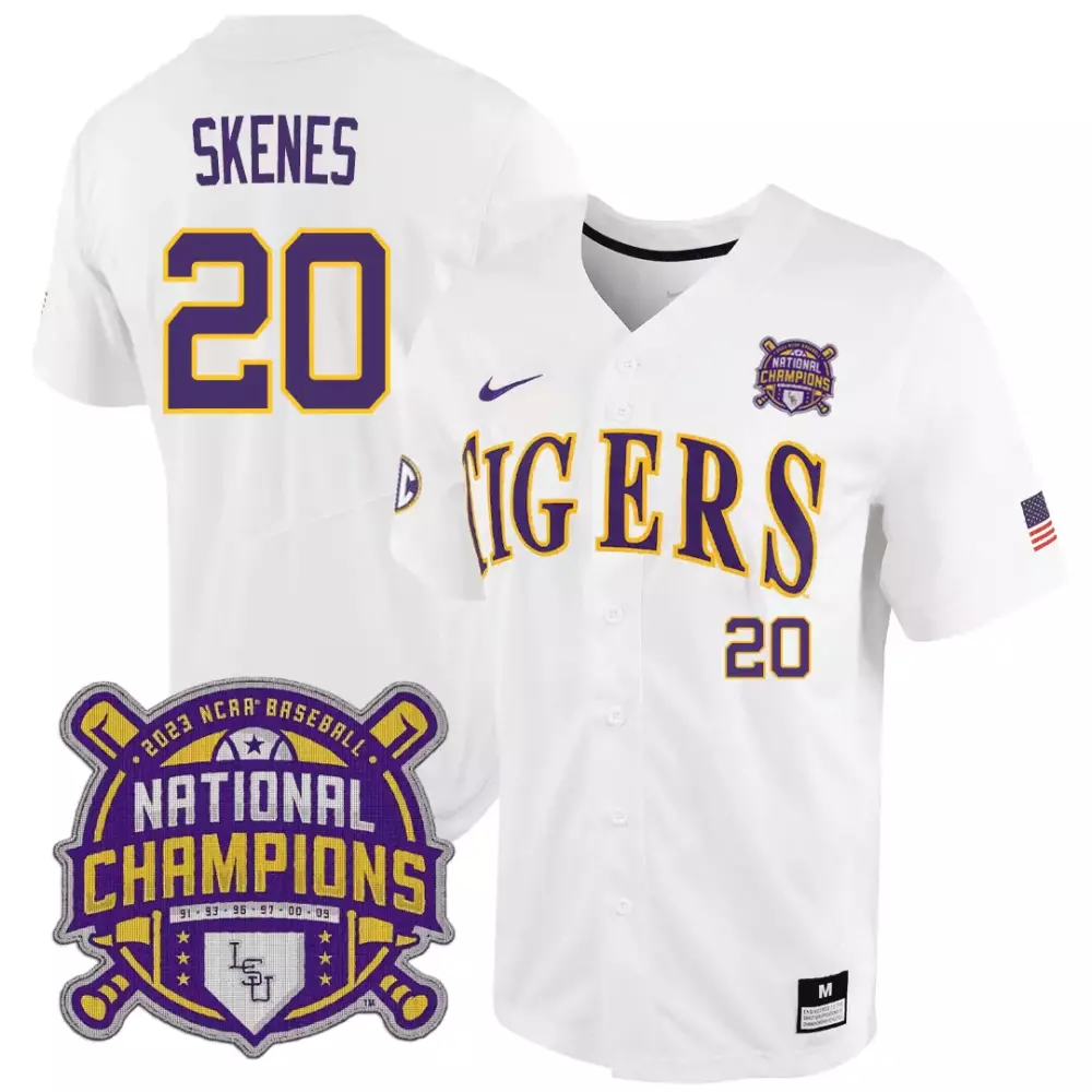 paul skenes white pinstripe mens lsu tigers college baseball world series jersey v2 all stitched