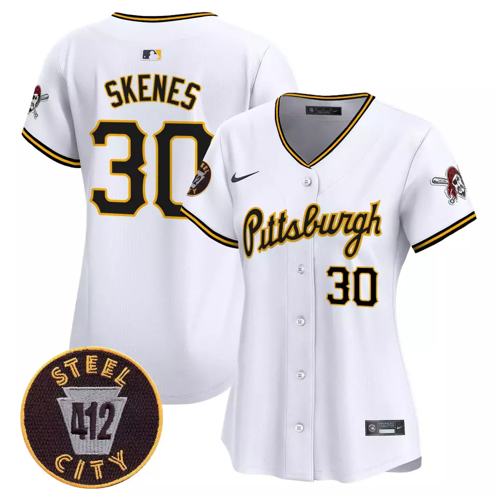 paul skenes white womens pittsburgh pirates 412 patch vapor premier limited jersey all stitched