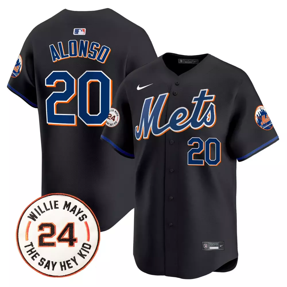 pete alonso black mens new york mets willie mays patch vapor premier limited jersey all stitched