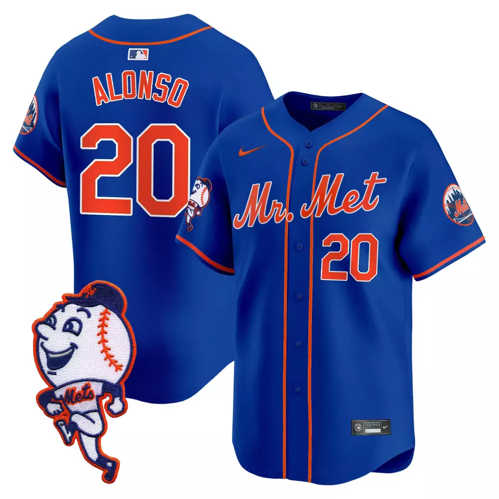 pete alonso royal mens new york mets mr met patch vapor premier limited jersey all stitched