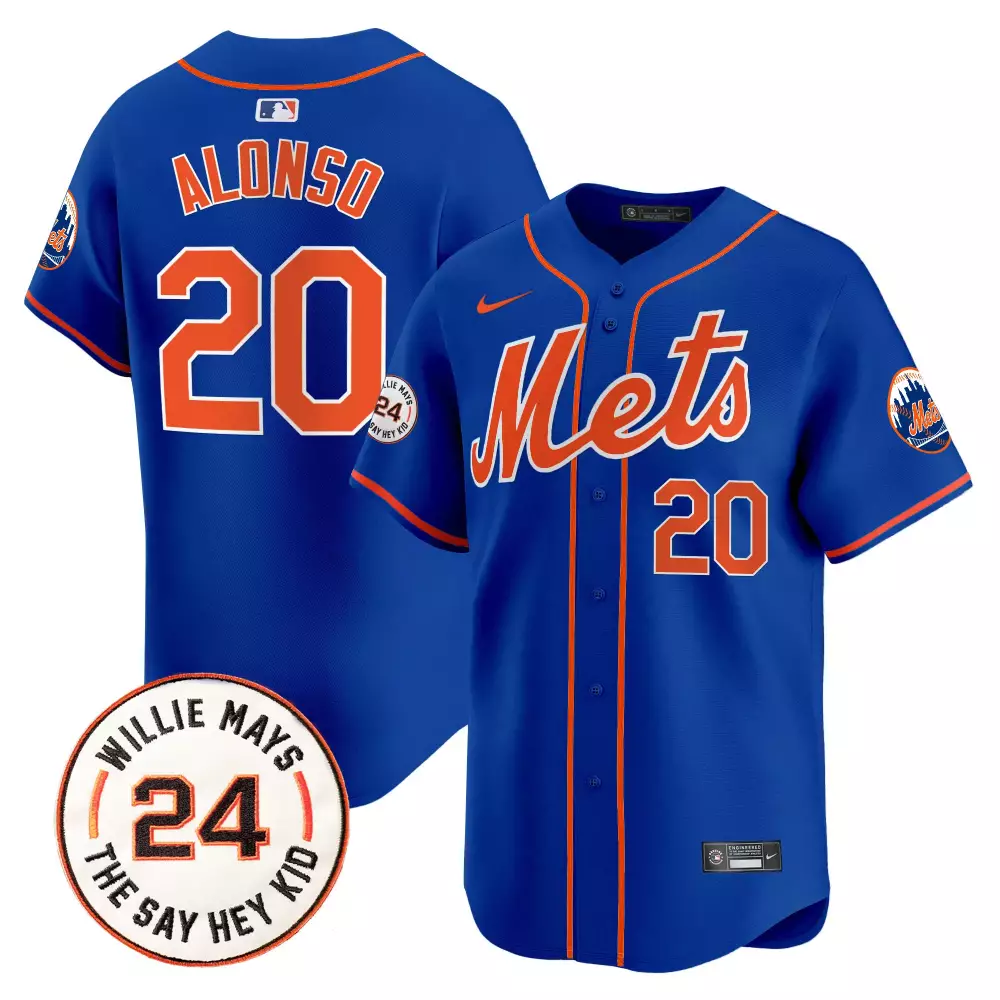 pete alonso royal mens new york mets mr met patch vapor premier limited jersey all stitched