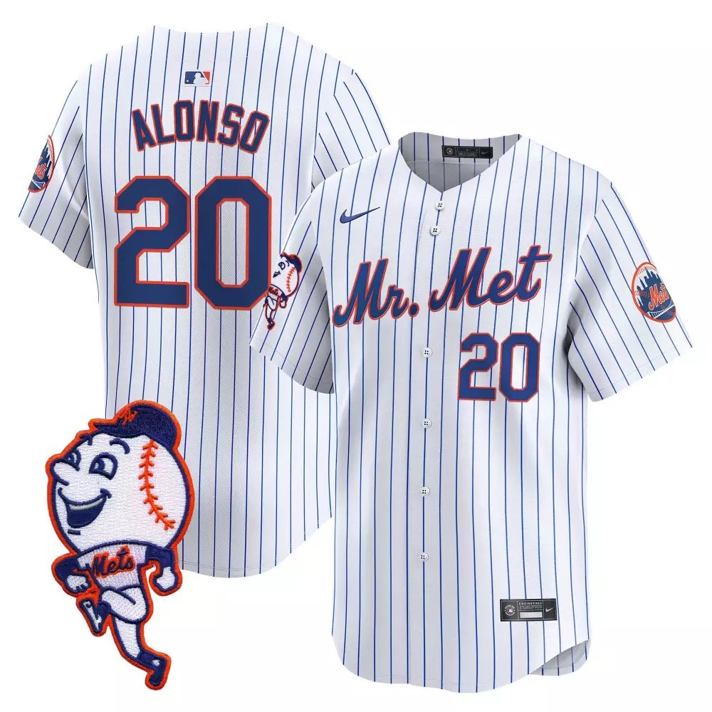 pete alonso white mens new york mets mr met patch vapor premier limited jersey all stitched