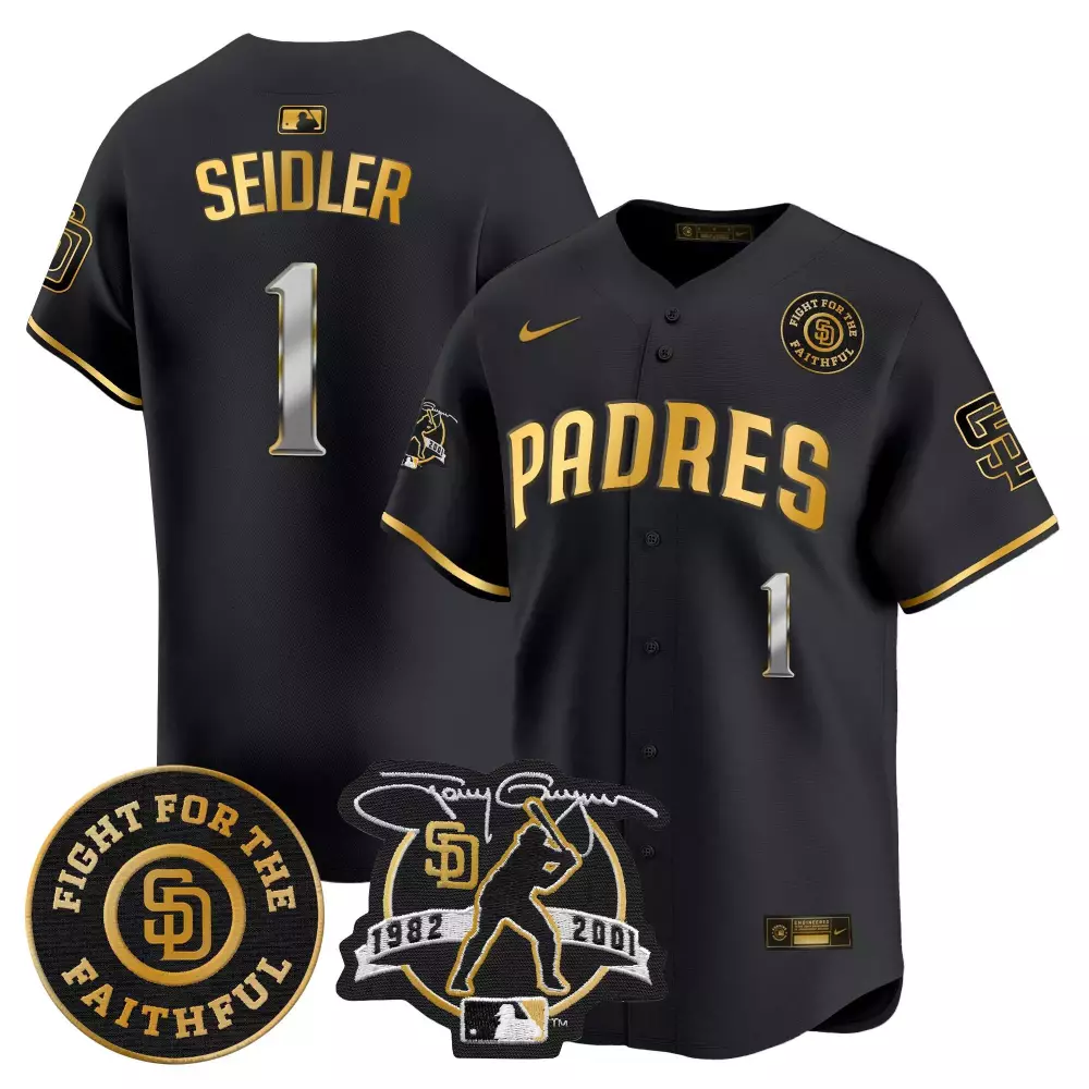 Tony Gwynn Faithful Patch 2024 Padres Black Gold Jersey | Vapor Premier Stitched | Limited Edition Fan Gear for Men, Women & Youth