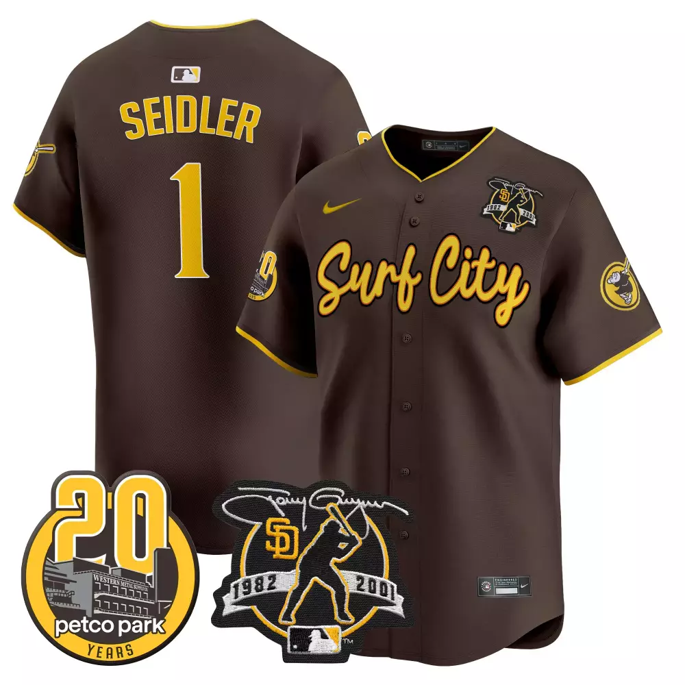 San Diego Padres Tony Gwynn Petco Park 20th Patch Jersey | Brown Stitched Vapor Premier V3 | Limited Edition Fan Gear | For Men, Women & Youth