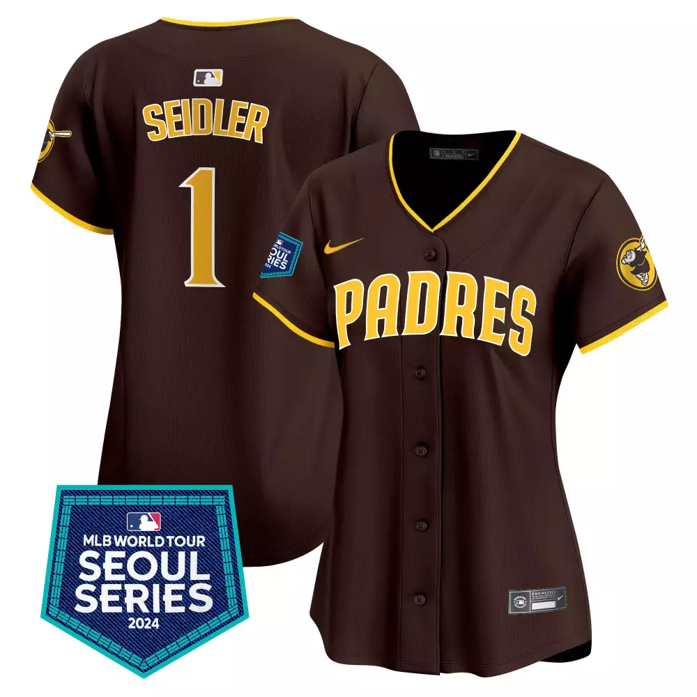San Diego Padres 2024 World Tour Seoul Series Patch Jersey | Brown Women's Stitched Vapor Premier | Limited Edition Fan Gear | For Women