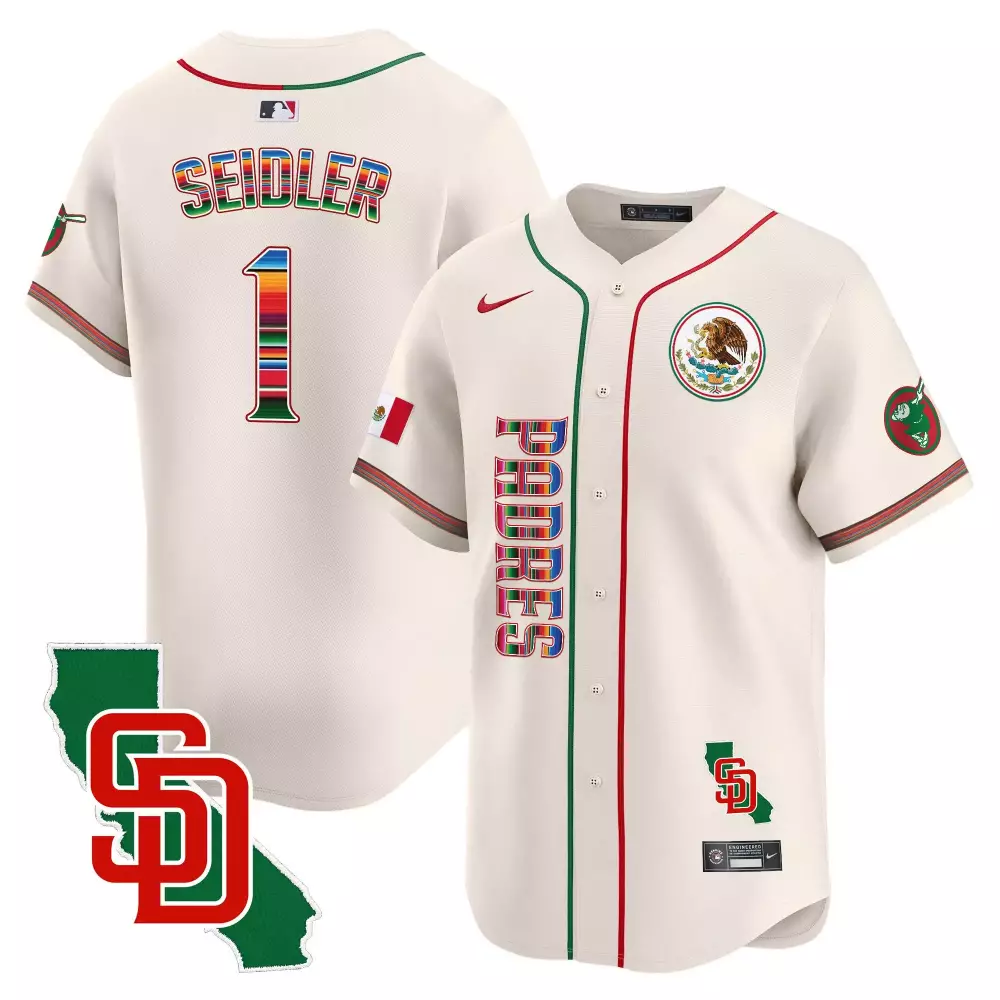 Peter Seidler Cream Padres Mexico Jersey | California Patch Vapor Premier Limited Edition V2 | Fan Gear for Men, Women & Youth