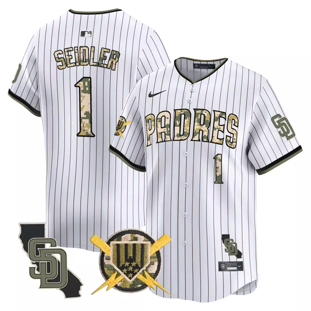 Peter Seidler Pinstripe Padres Armed Forces Day Vapor Premier Jersey | Limited Edition Stitched Fan Gear | For Men, Women & Youth