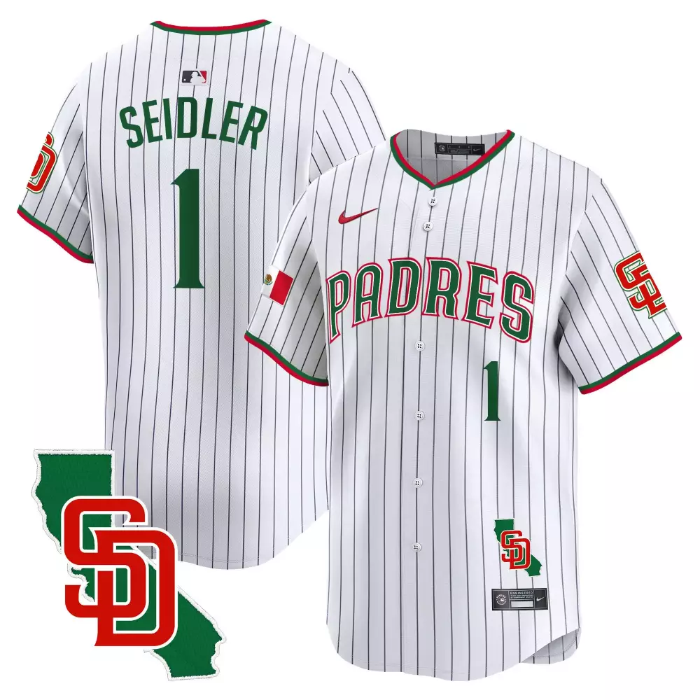 Peter Seidler Pinstripe Padres Mexico California Patch Vapor Premier Jersey V5 | Limited Edition Stitched Fan Gear | For Men, Women & Youth