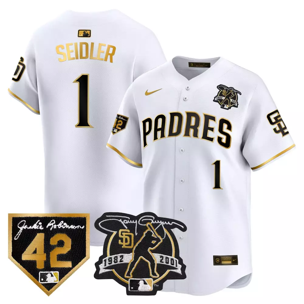 Peter Seidler 2024 San Diego Padres White Gold Men's Jersey | Petco Park 20th Patch | Limited Edition Vapor Premier | For Men, Women & Youth