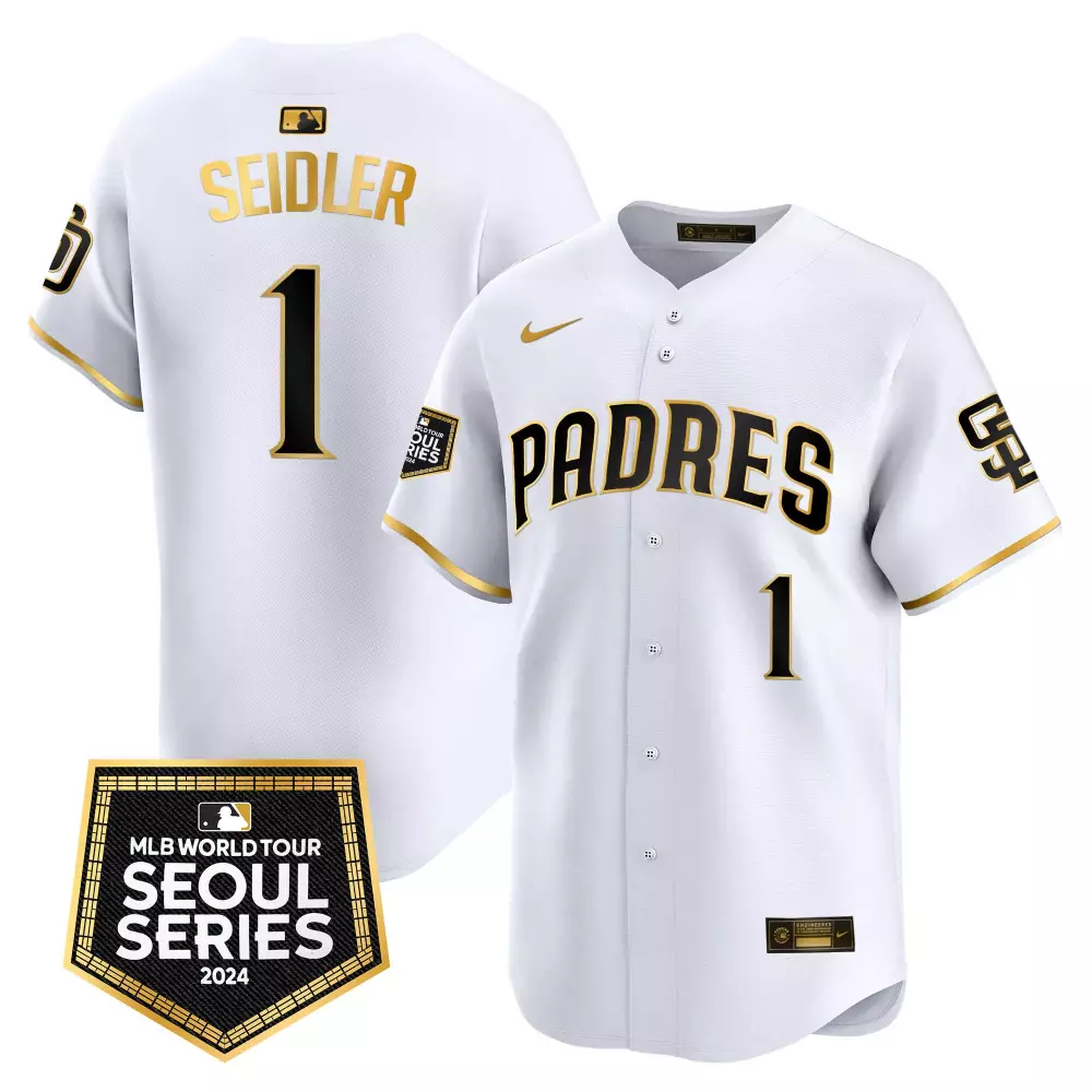 Peter Seidler 2024 San Diego Padres White Gold Men's Jersey | Petco Park 20th Patch | Limited Edition Vapor Premier | For Men, Women & Youth