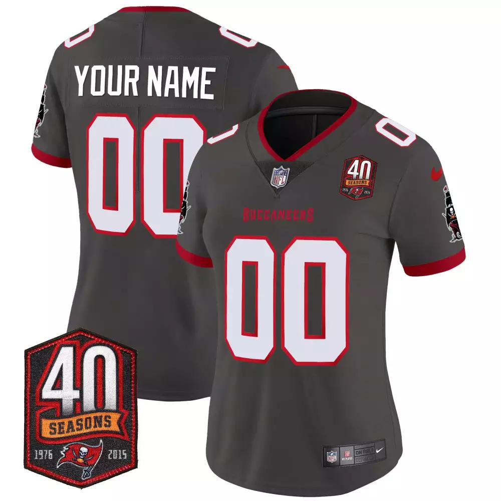 pewter women tampa bay buccaneers 40th season patch vapor limited custom jersey all stitched