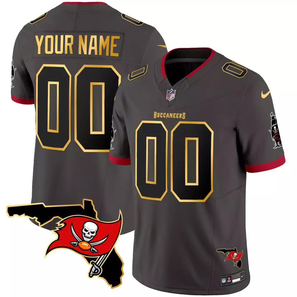 pewter youth tampa bay buccaneers florida patch gold trim vapor custom jersey all stitched