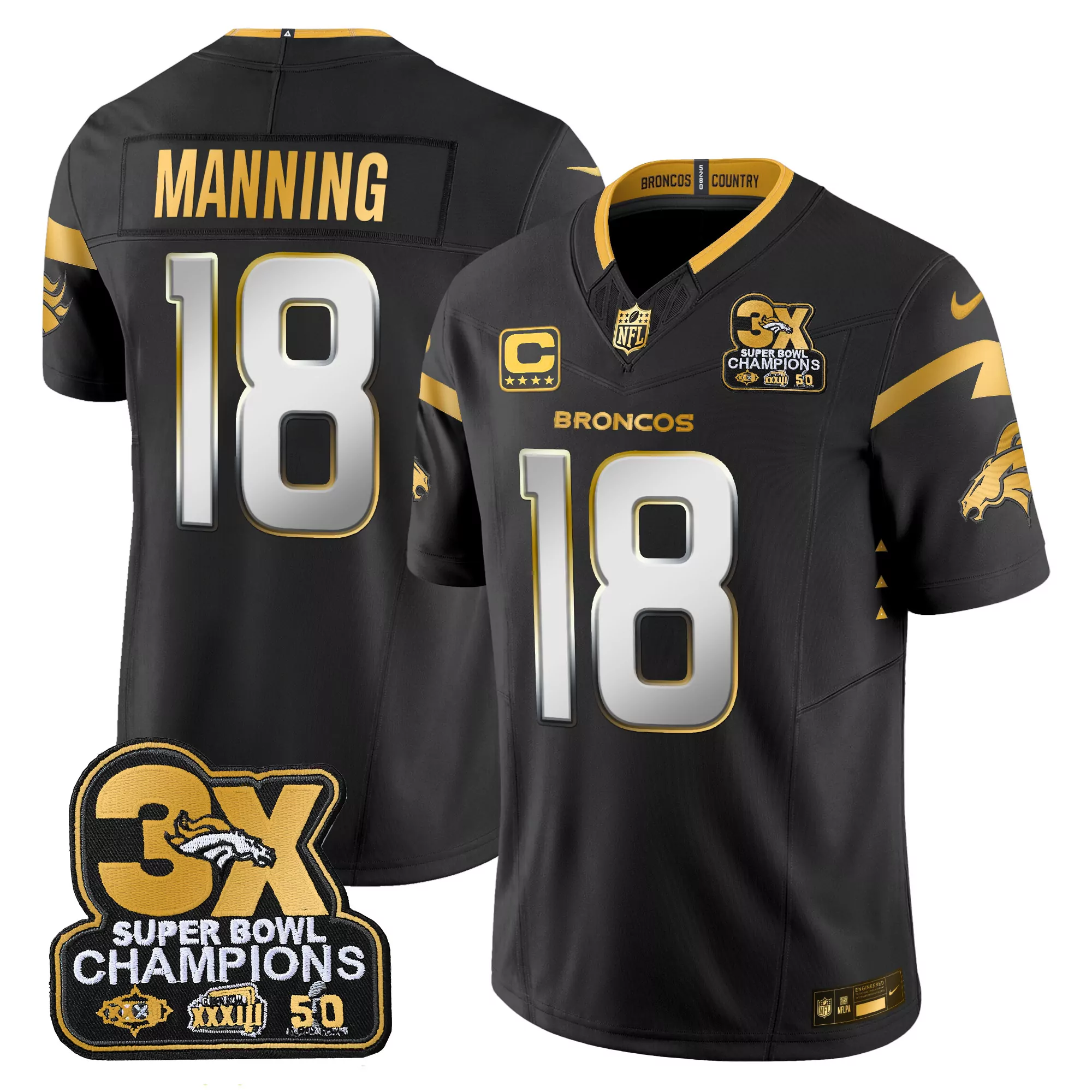 peyton manning black gold mens denver broncos gold vapor limited jersey all stitched