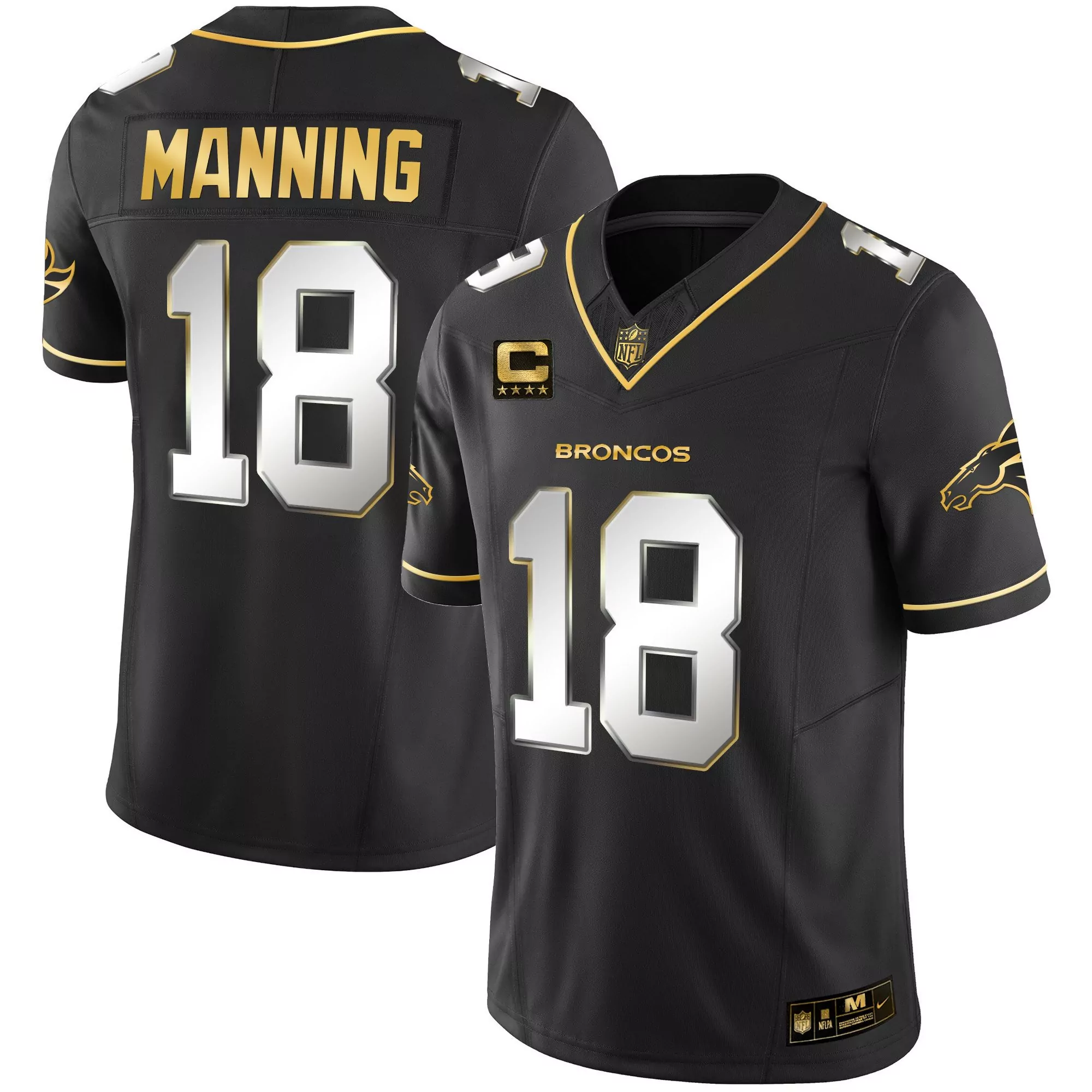 peyton manning black gold mens denver broncos gold vapor limited jersey all stitched