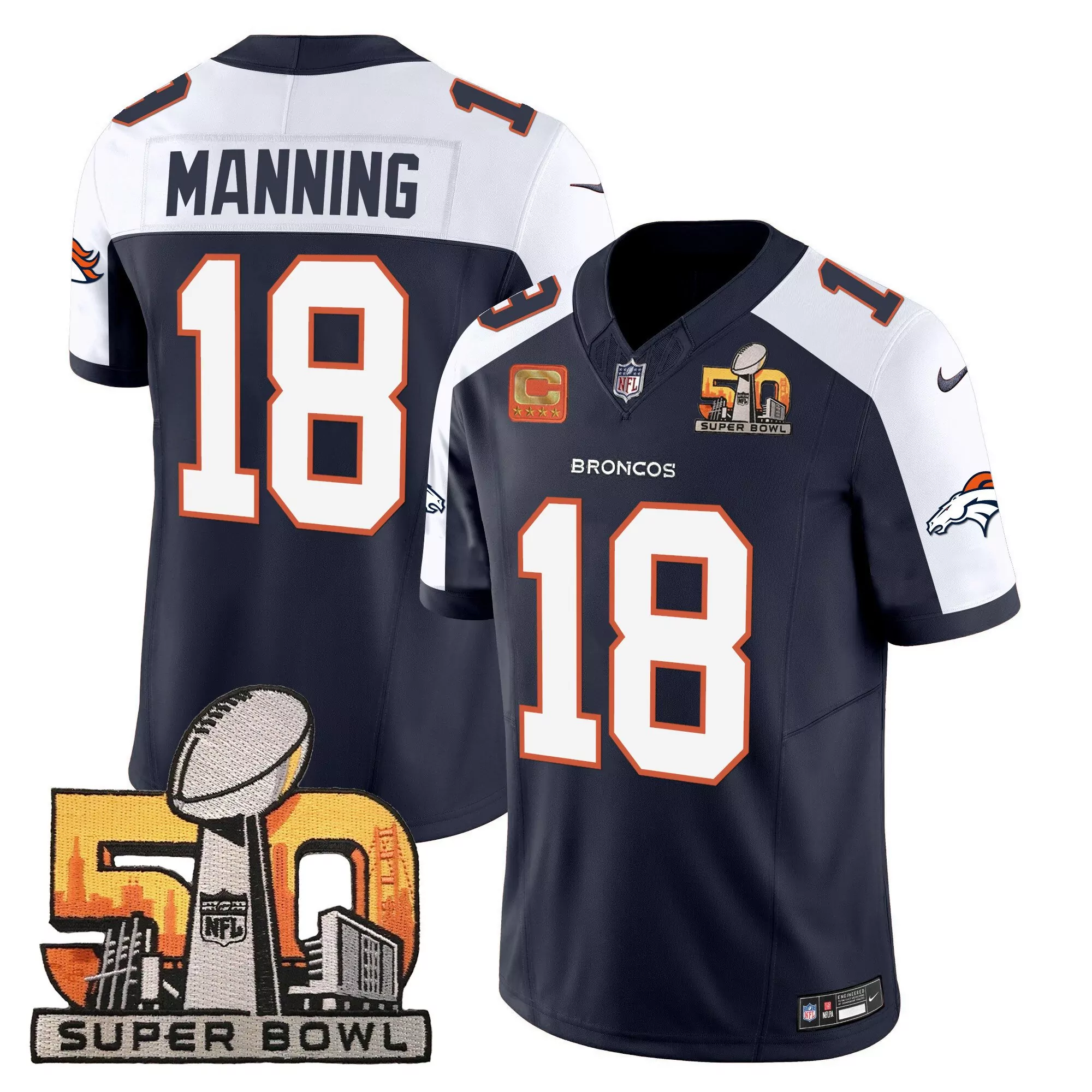 peyton manning navy alternate mens denver broncos super bowl 50 patch vapor jersey all stitched