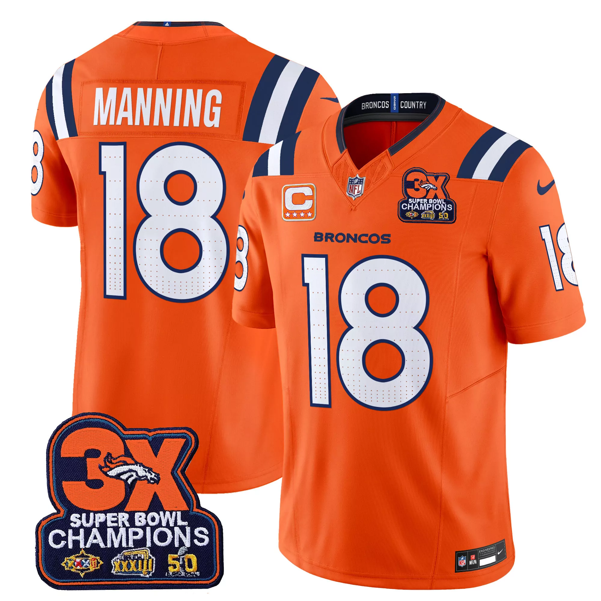 peyton manning orange mens denver broncos 3time champions patch vapor limited jersey v2 all stitched