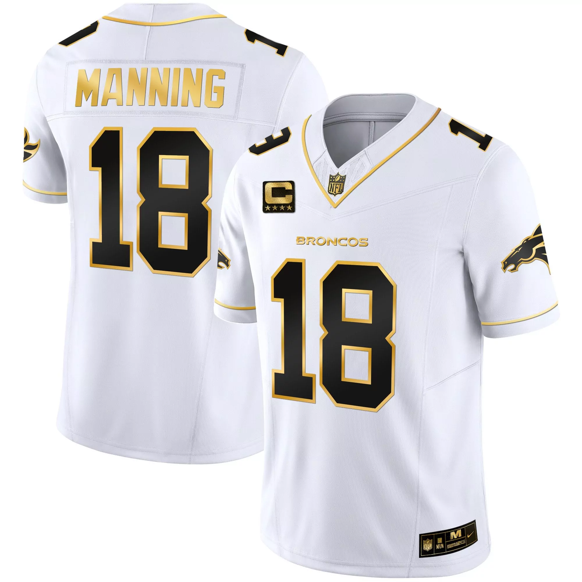 peyton manning white gold mens denver broncos gold vapor limited jersey all stitched