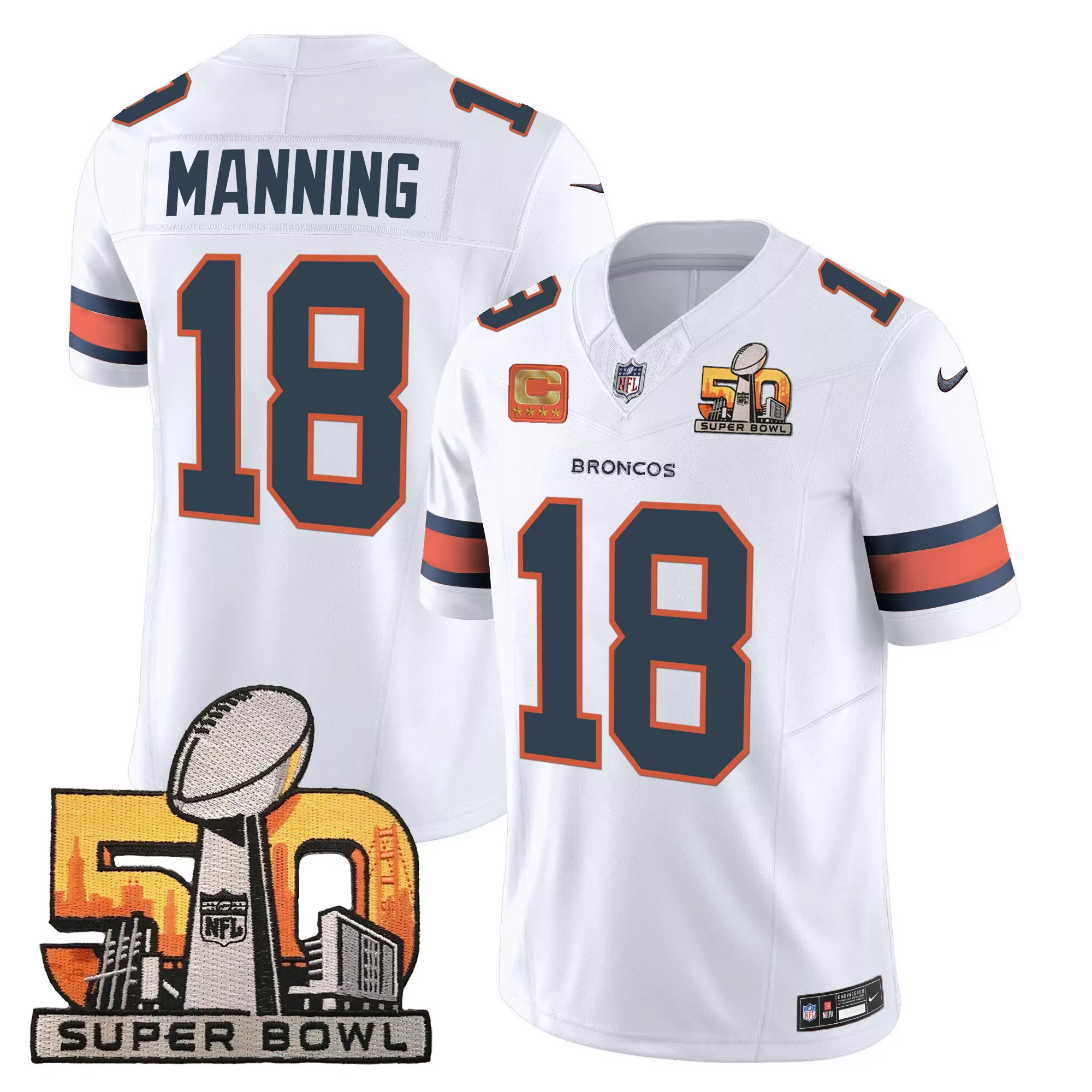 peyton manning white mens denver broncos 3x patch colorado flag vapor limited jersey all stitched