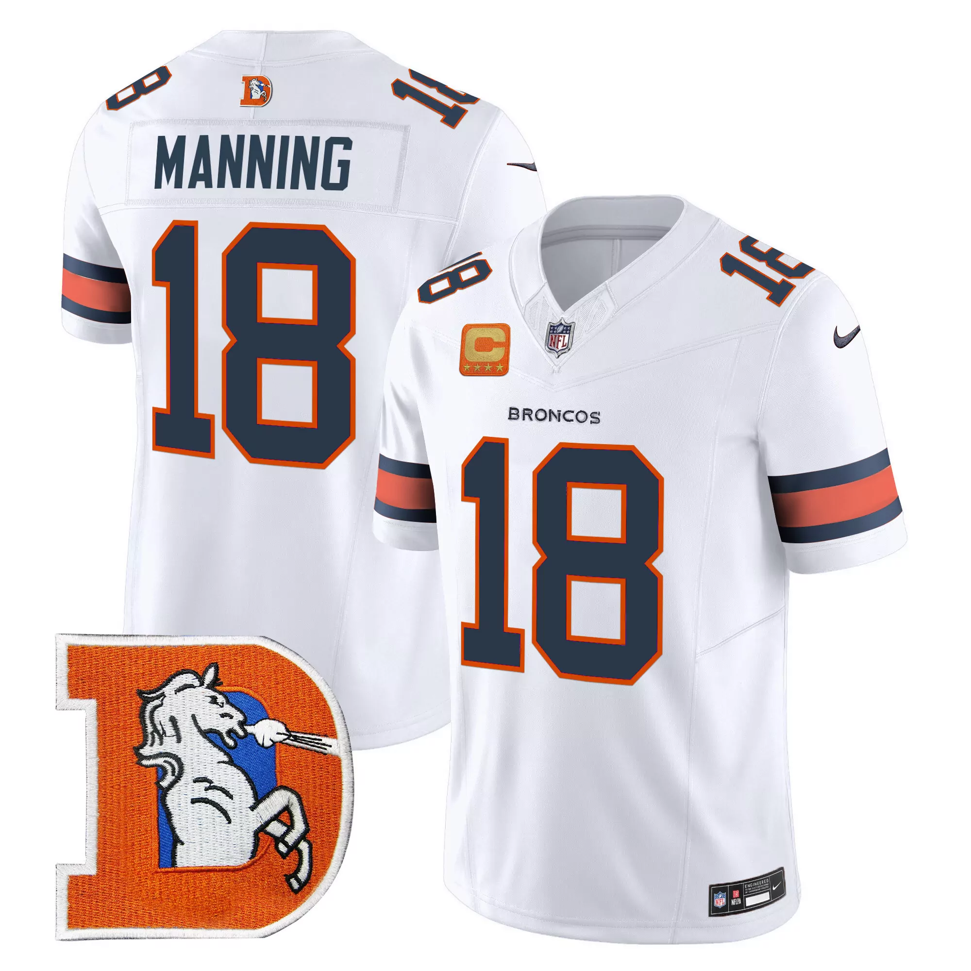 peyton manning white mens denver broncos 3x patch colorado flag vapor limited jersey all stitched