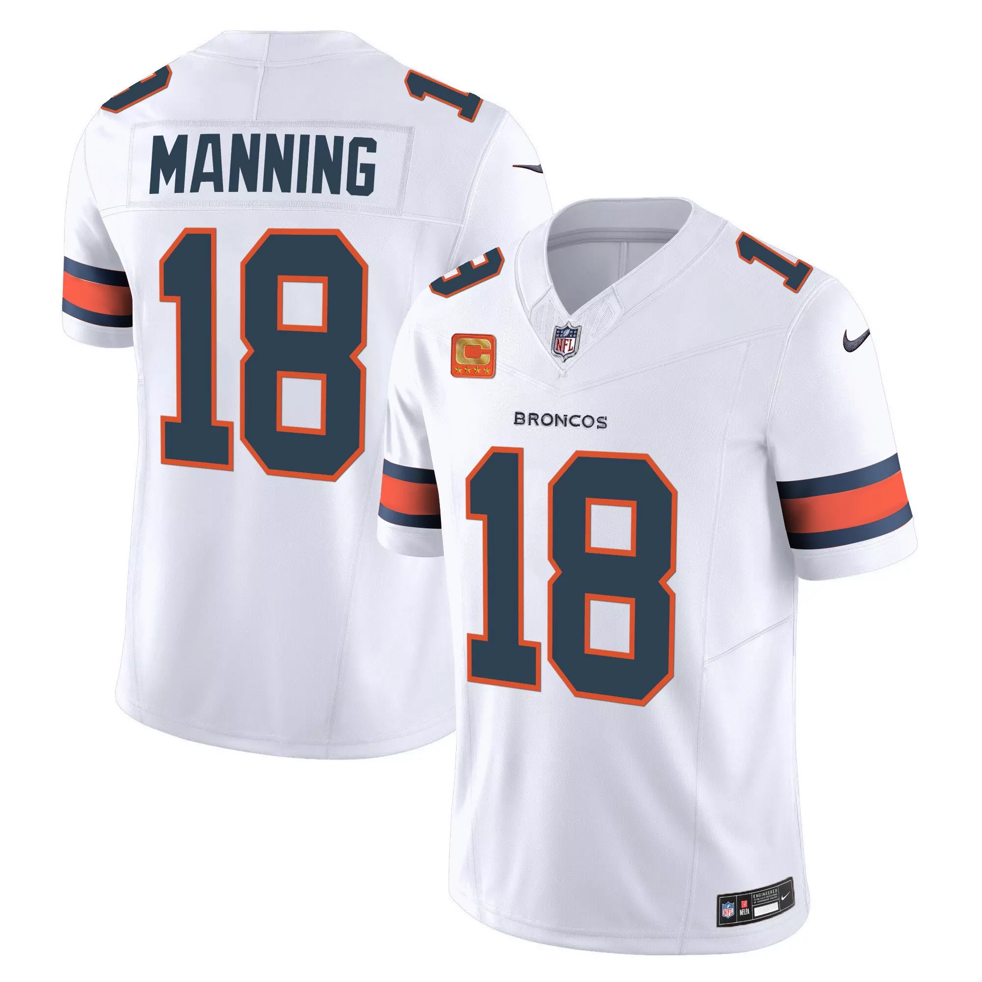 peyton manning white mens denver broncos 3x patch colorado flag vapor limited jersey all stitched