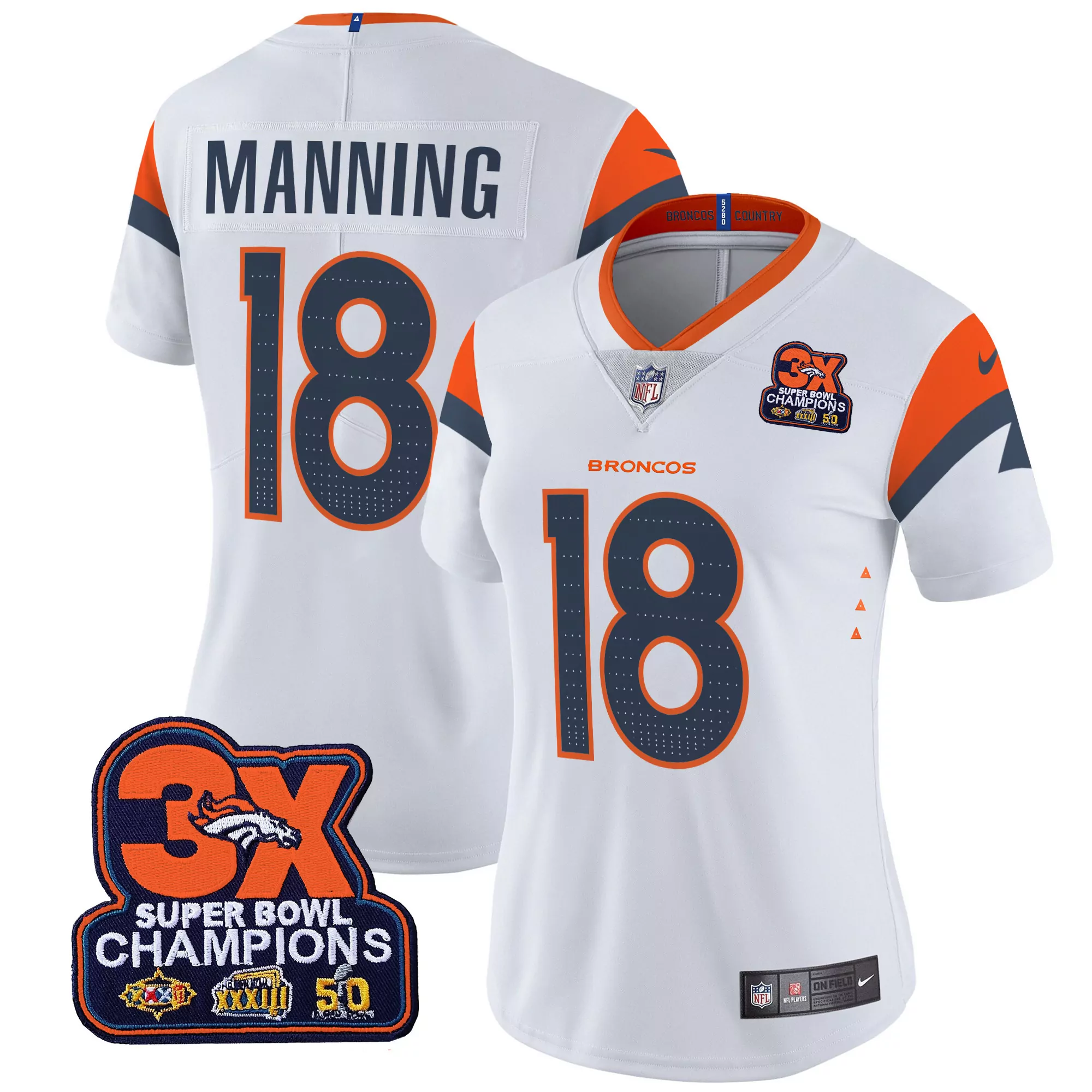 peyton manning white womens denver broncos 3time champions patch vapor limited jersey all stitched