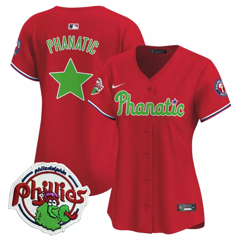 Womens Phanatic Red Philadelphia Phillies Phanatic Patch Vapor Premier Jersey | All Stitched | Fan Gear for Women & Youth
