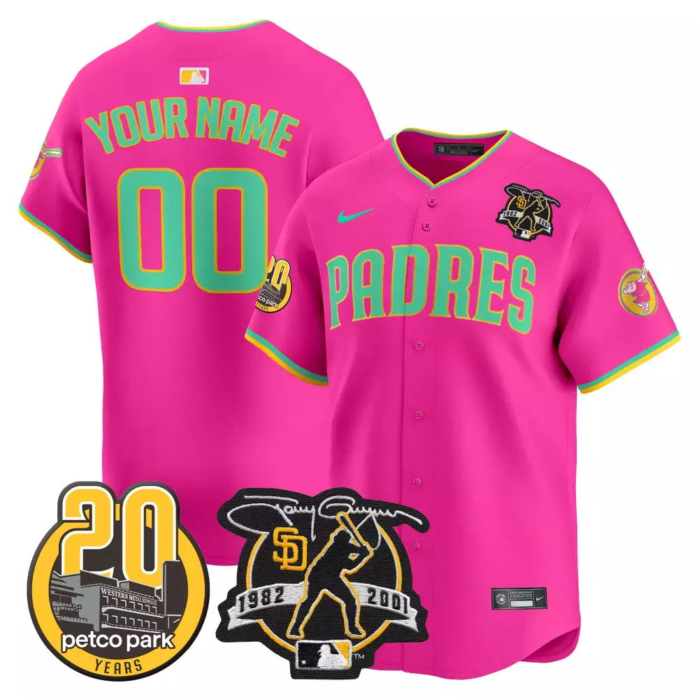 Pink Men's Padres Tony Gwynn Petco Park 20th Patch Jersey V2 | Stitched Vapor Premier Limited Custom Edition | Fan Gear for Men, Women & Youth