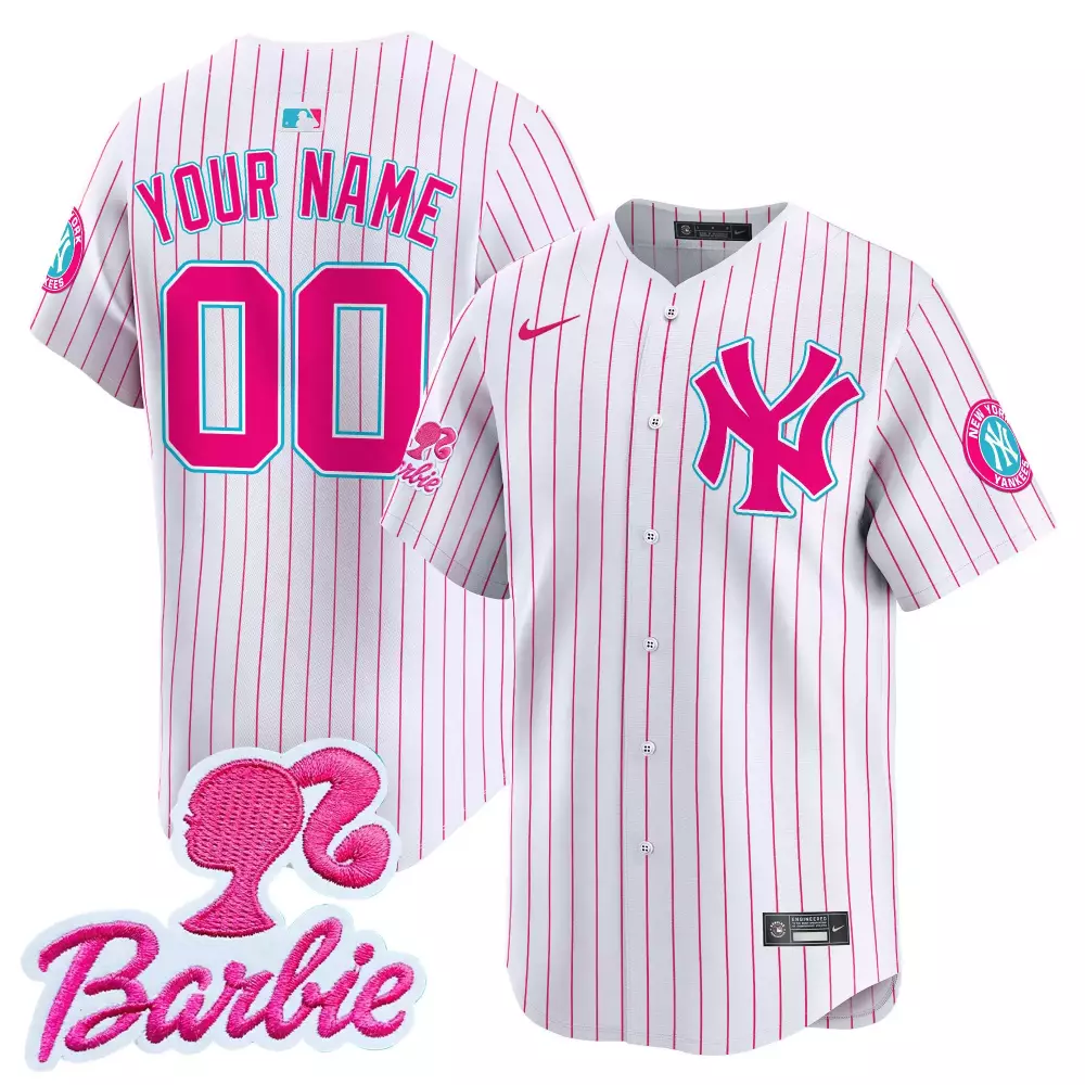 pink stripe youth new york yankees barbie patch vapor premier limited custom jersey all stitched