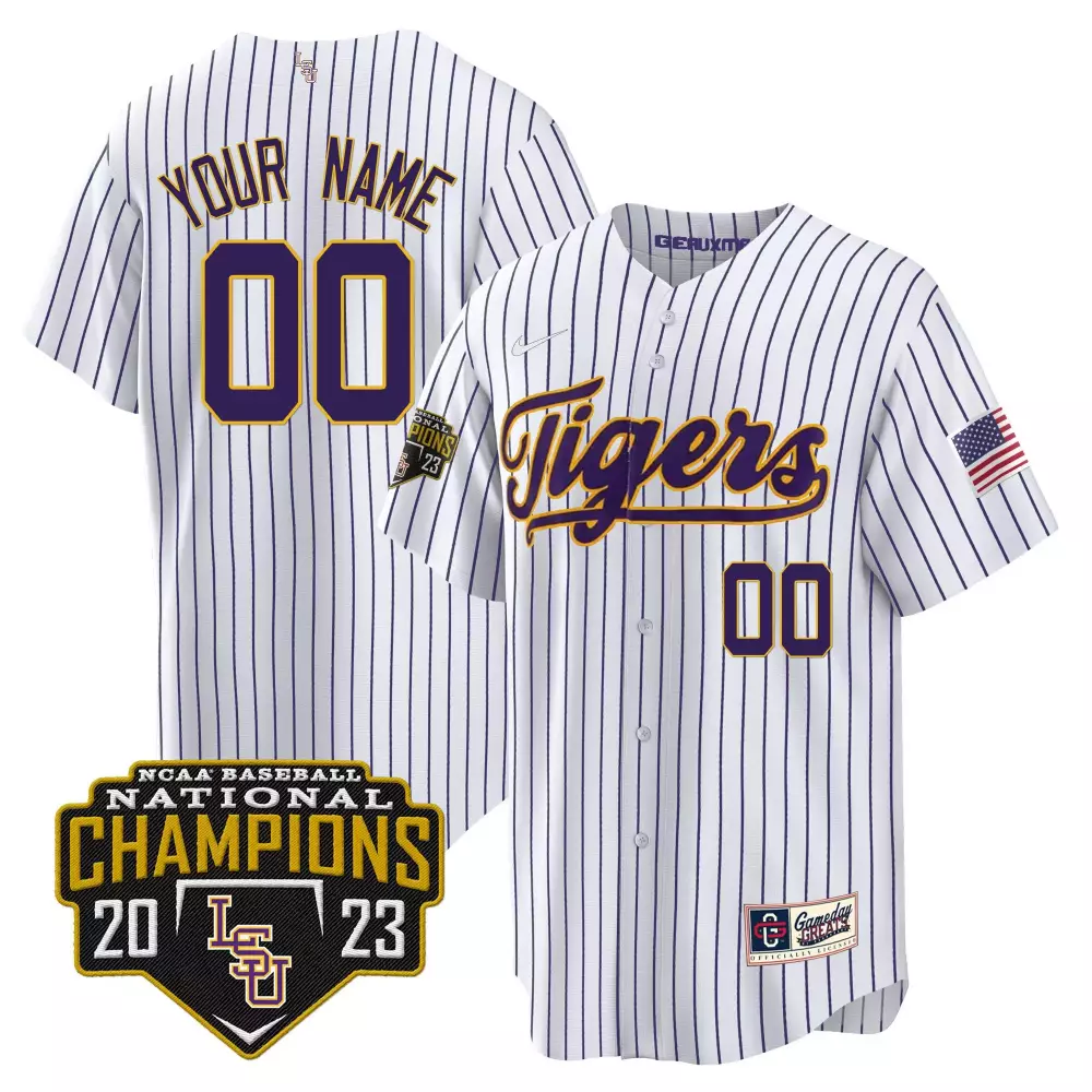 pinstripe youth lsu tigers 2023 national champions gold cool custom jersey v5 all stitched