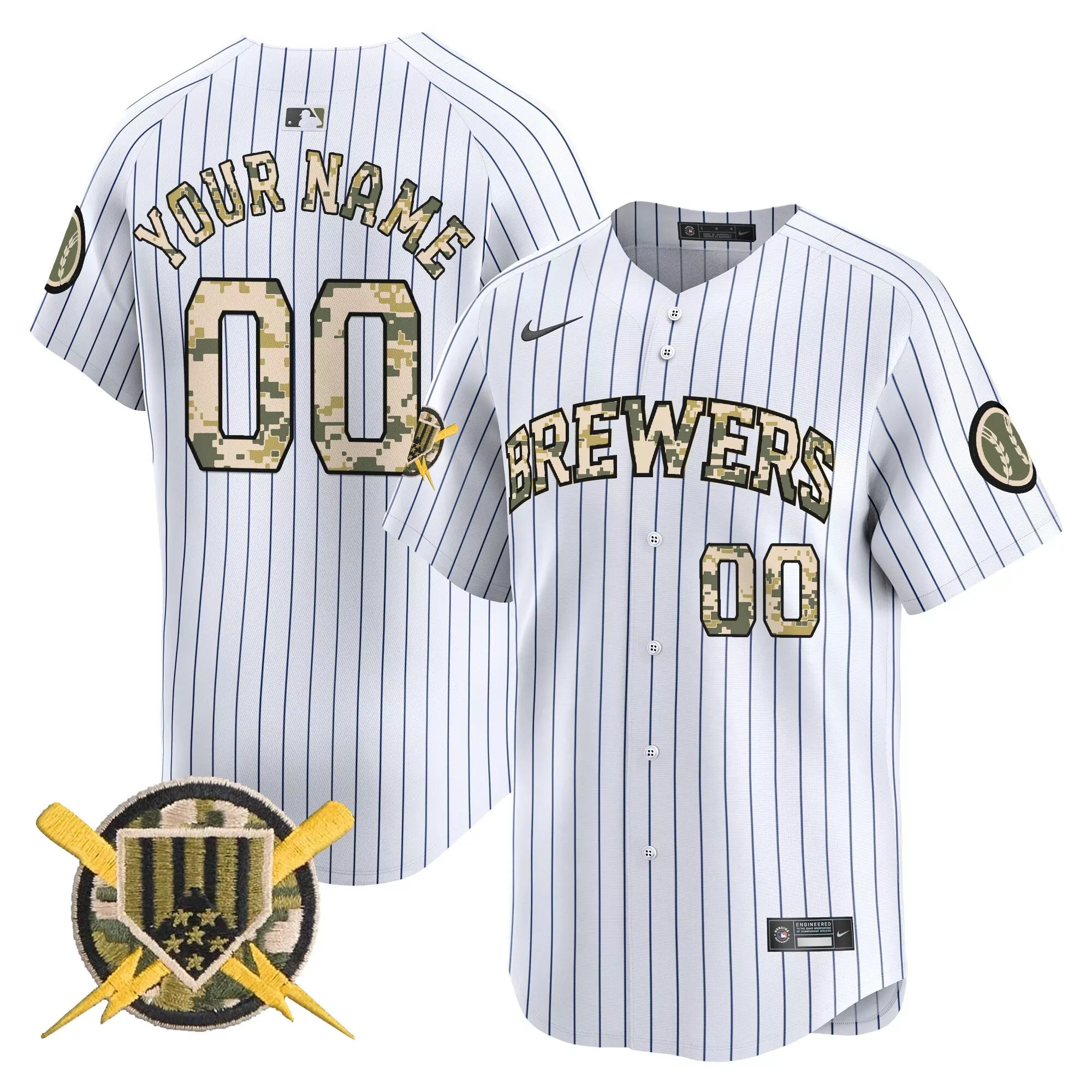 pinstripe youth milwaukee brewers armed forces day vapor premier limited custom jersey all stitched