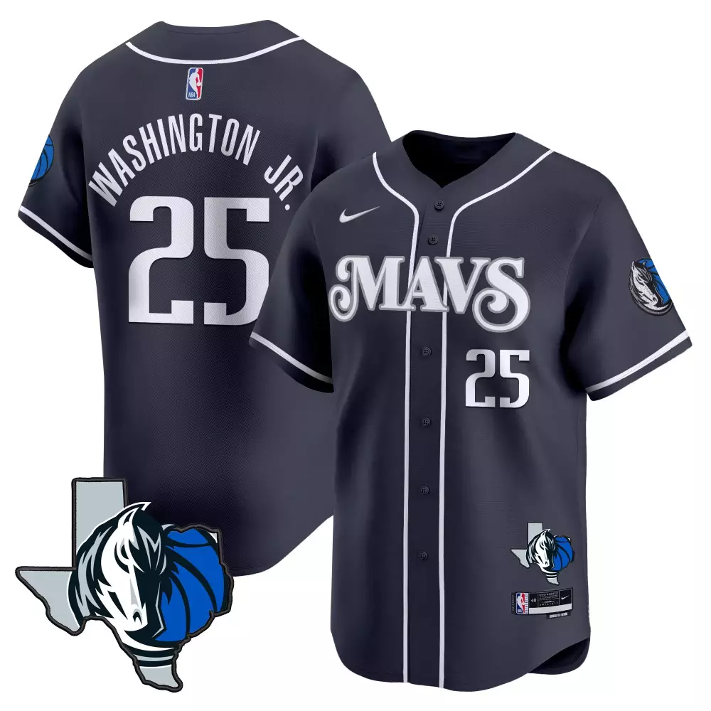 pj washington navy mens dallas mavericks 2024 finals texas patch baseball jersey all stitched