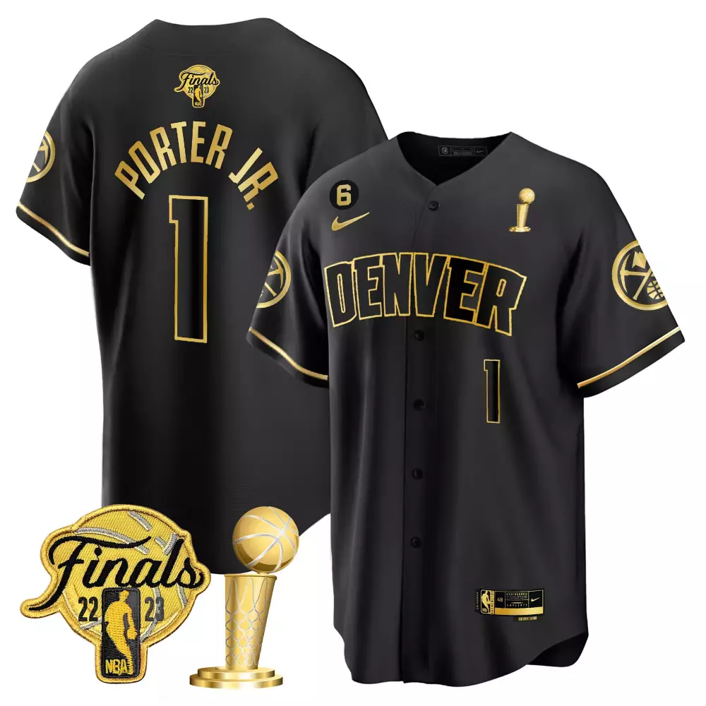 porter jr black gold mens denver nuggets 2023 finals champions patch cool base jersey all stitched
